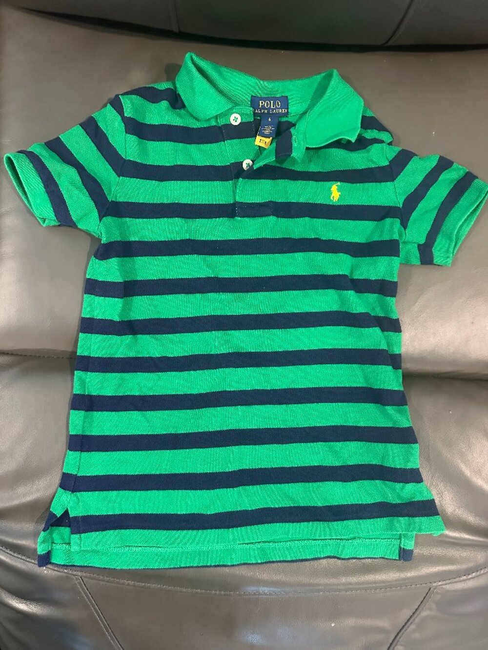 Polo Ralph Lauren Boys Green & Navy Striped Polo Shirt - Size 6